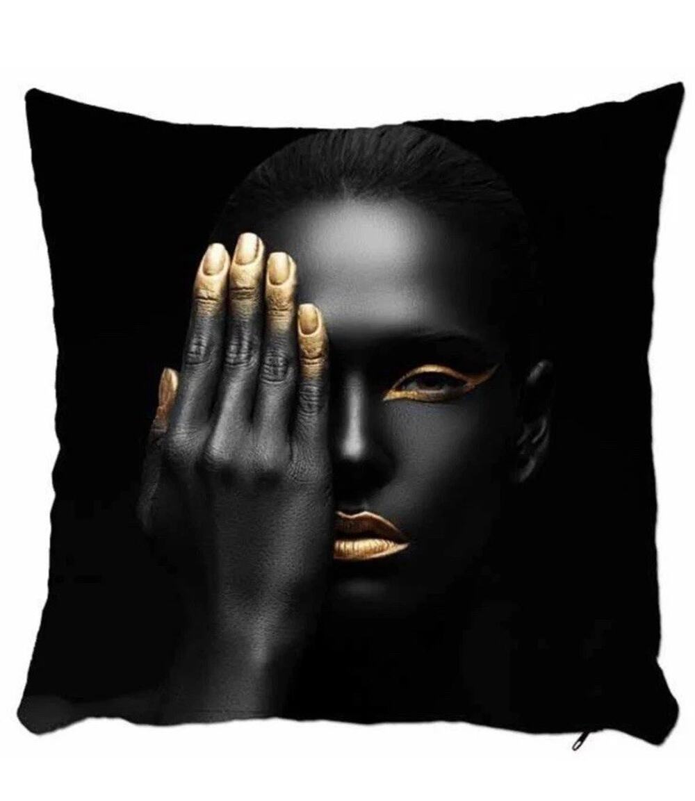 Black Gold African Woman Throw Pillow Case Cover Modern Glam Cushion Art Decor